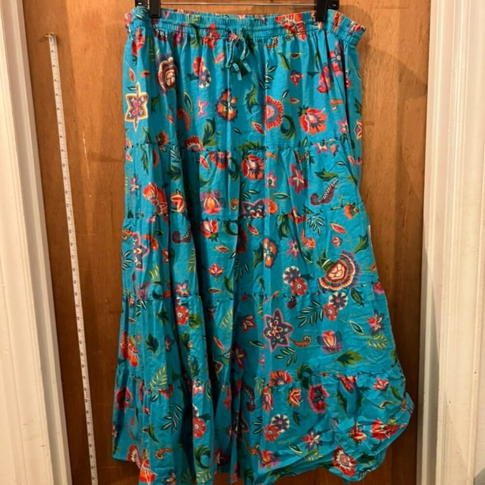 Size 2X - Choices - Blue and Floral Gypsy Skirt